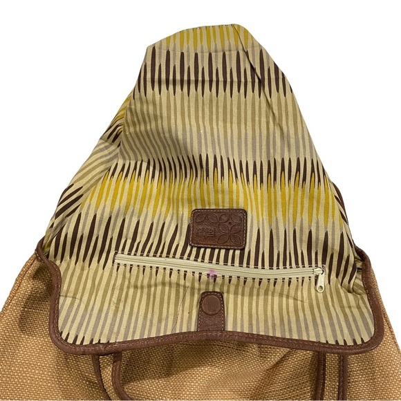 Fossil Straw Large Satchel Bag Floral Accent Leather Trim Magnetic Closure 13x17 - Picture 12 of 13